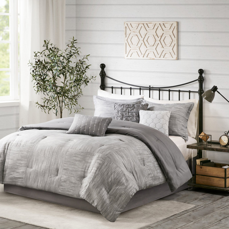 Édredon bleu marine 7 pièces avec bourre en seersucker de qualité, Gray