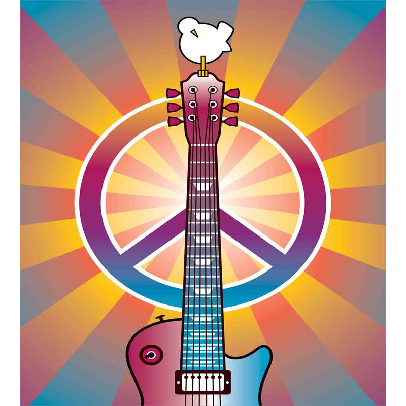 Ensemble de housse de couette, Housse simple et 1 taie décorative, Guitare Peace