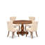 Ensemble de table de cuisine 5 pièces en polyester avec 4 chaises de salle à manger beige clair, un dossier capitonné et une table ronde de 54 po au fini noyer antique.-1242156790