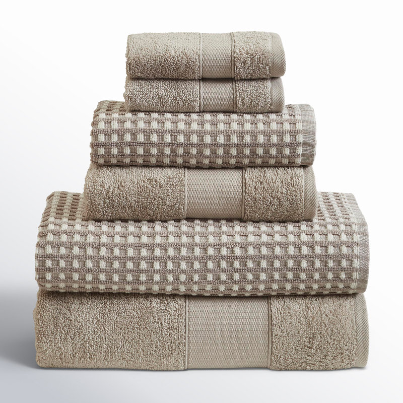 Modern Threads Drucilla 6-Piece 100% Combed Cotton Yarn Dyed Cobblestone Jacquard Towel Set, Flax