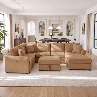 Canapé d'angle Havenly de 279 cm (109,8 po) en forme de U, recouvert de chenille, avec pouf de rangement amovible