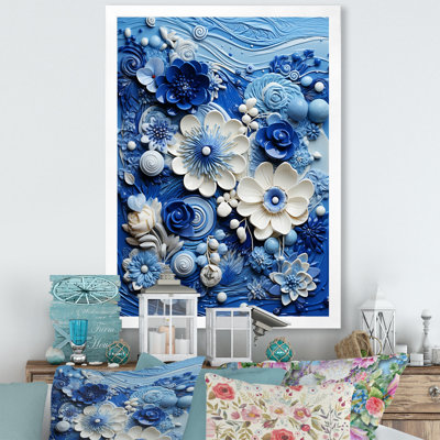 «Blue and White Botanical Tiles II» - art mural botanique