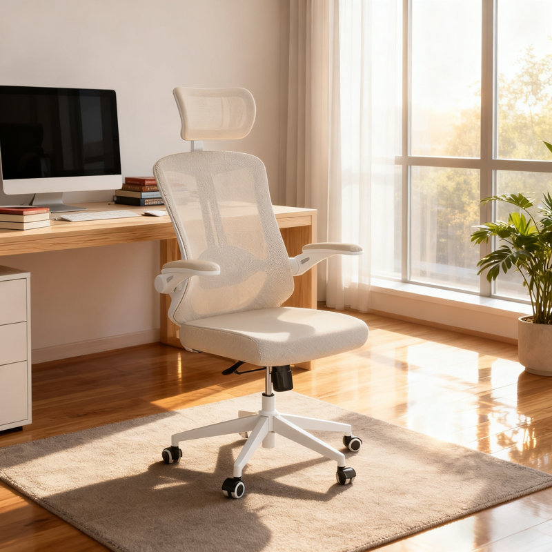 Oladele Home Ergonomic Office Chair With Adjustable Headrest & Lumbar Support, Swivel High Back Computer Chair, Breathable Mesh Desk Chair, PU Silent Wheels, Flip-Up Arms