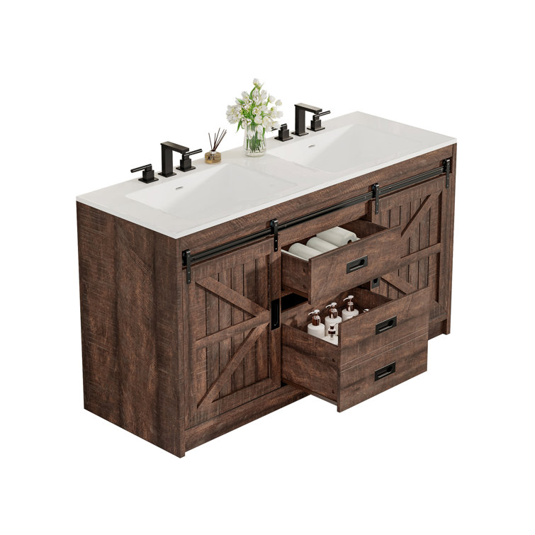 Chimira 60" Double Sink Bathroom Vanity With Sink Combo Set,farmhouse Bathroom Sink And Vanity ,bathroom Vanity With 2 Drawers& Doors