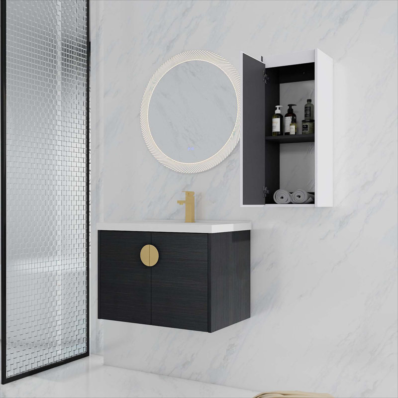 Meuble-lavabo mural avec lavabo en céramique et armoire d'appoint, 28"