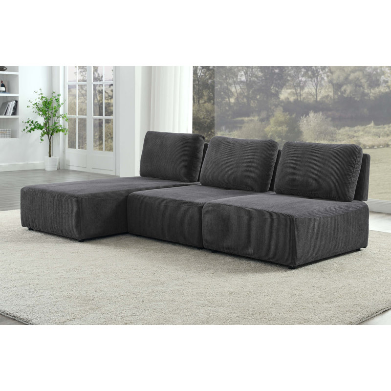 Camecia 3 - Piece Upholstered Sectional, Dark Gray Corduroy
