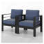 Ensemble de conversation 4 pièces avec 4 coussins bleus épais, structure noire et table basse-2120664847-2120664840