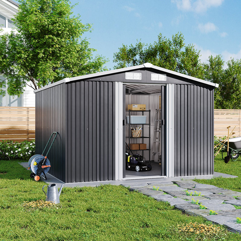 Charcoal Black Garden Storage 8 ft. W + 8 ft. D Metal Tool Shed