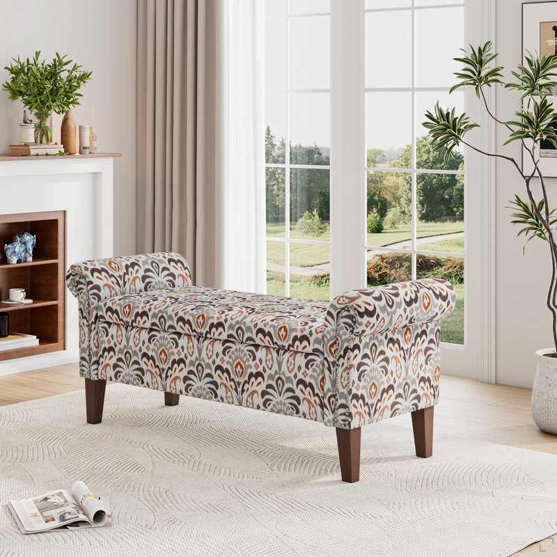 Repose-pieds de rangement avec accoudoirs roulés Traditional, Grey Floral
