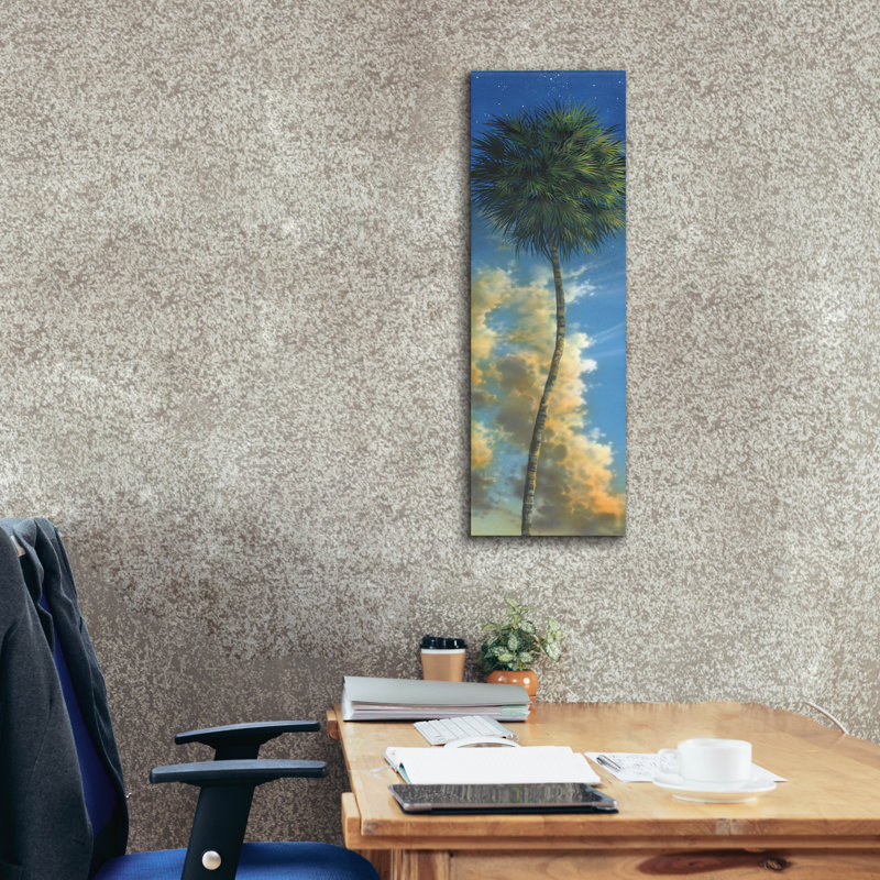 «Lone Palm Left Egret II» par James Mazzotta, art mural sur toile, H 36 po x l 12 po