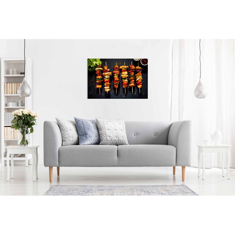 Chicken Skewer Kebab Grill Turkish Restaurant Kabob Food - Wrapped Canvas Print, 20cm H x 31cm W