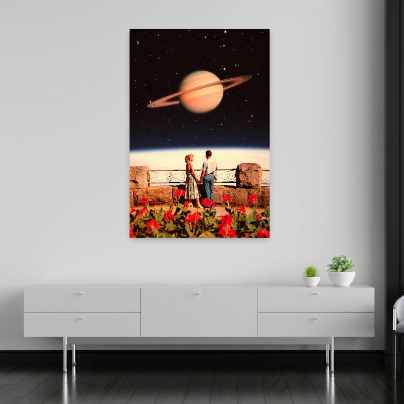 «Lovers in Space Colorful Contemporary Modern Rose Landscape Flower», impression murale, H 60 po x l 40 po