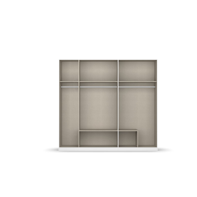 Wardrobe Wardrobe with hinged doors and drawers made in Germany, 210cm H x 226cm W x 54cm D, Gray Metallic/Oak Artisan