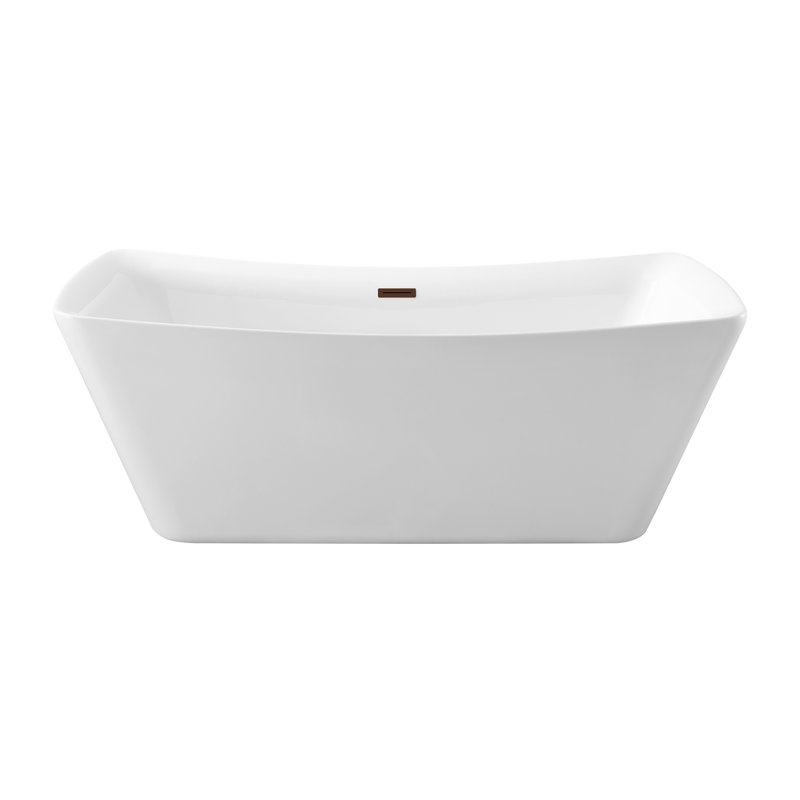 67" Streamline Freestanding Soaking Acrylic Bathtub With Drain and Bamboo Tray, Matte Oil Rubbed Bronze