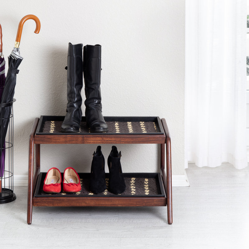 Support à bottes en bois massif de qualité supérieure avec tapis en fibre de coco naturelle - Rangement pour chaussures