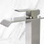 Robinet pour salle de bain à poignée simple, nickel brossé, acier inoxydable, construction moderne, bec cascade,-124464760