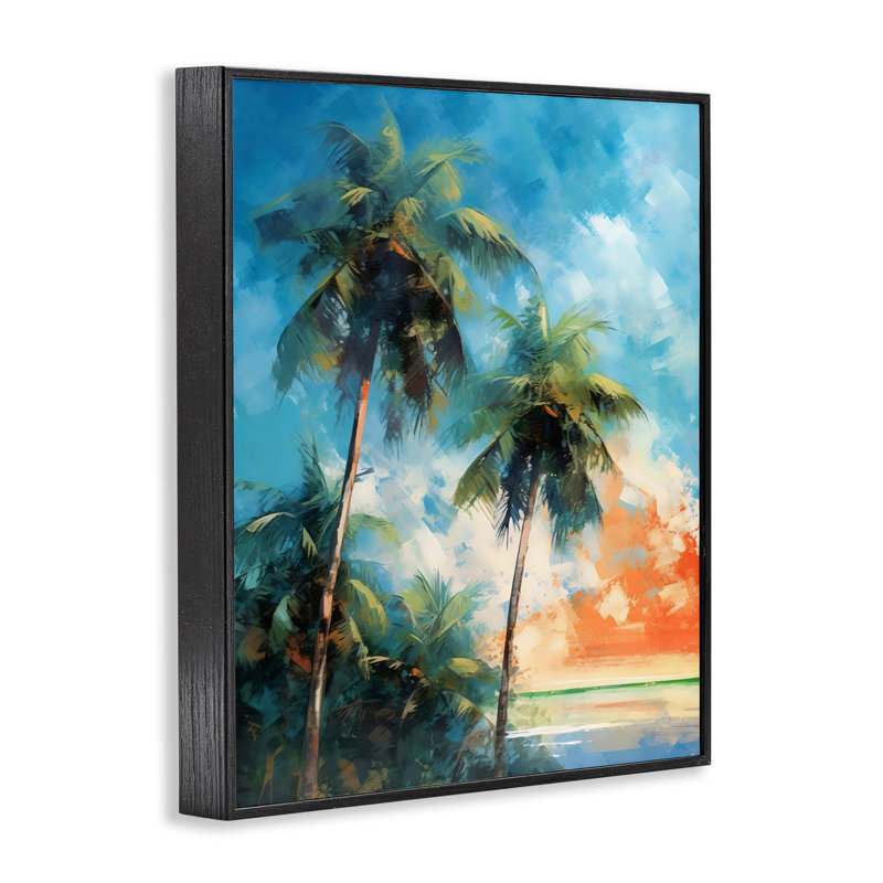 Giclée encadrée de palmiers brossés au coucher du soleil, design par LSR Design Studio, H 20 po x l 16 po