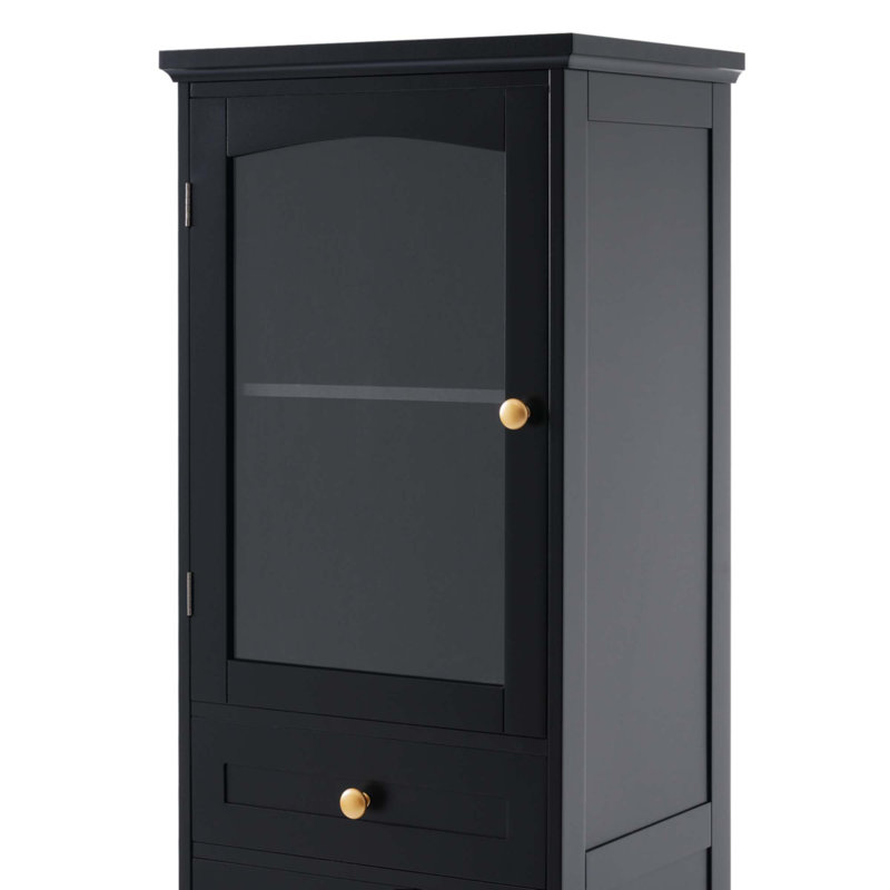 Armoire de rangement de 63 po de hauteur avec portes en verre, Noir