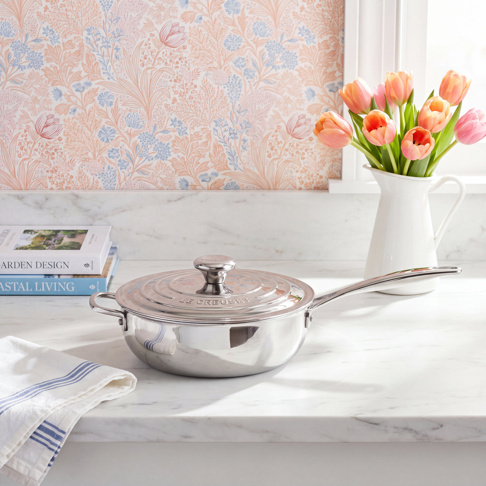 Le Creuset Stainless Steel Saucier with Lid, 3.5 qt.