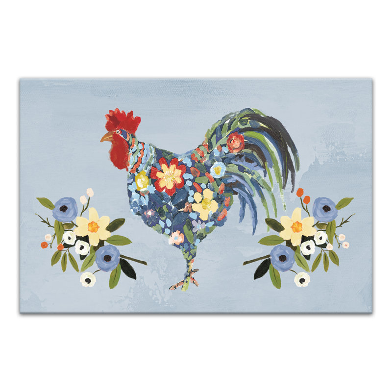 Impression de coq floral, H 20 po x l 30 po