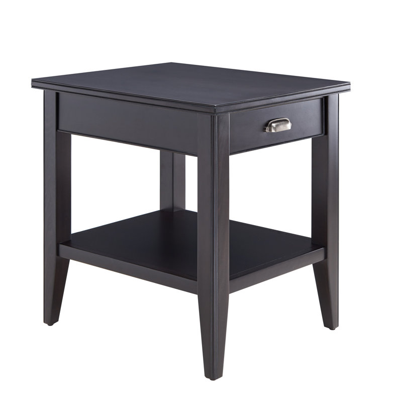 Laurent Solid + Manufactured Wood End Table with Drawer, Black