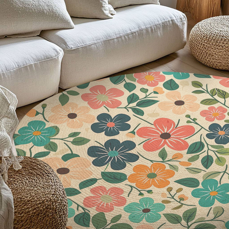 Tapis tressé Floral Field of Spring, Rond 5 pi