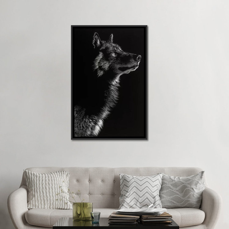 «Wolf II», reproduction de photo sur toile, H 26 po x l 18 po x P 1,5 po, Toile avec cadre noir, Pas de tapis