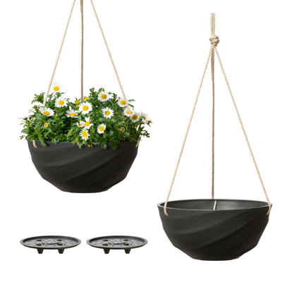 10 Inch Hanging Planters For Indoor Plants, Outdoor Garden Planter Pots With Self-Watering Tray