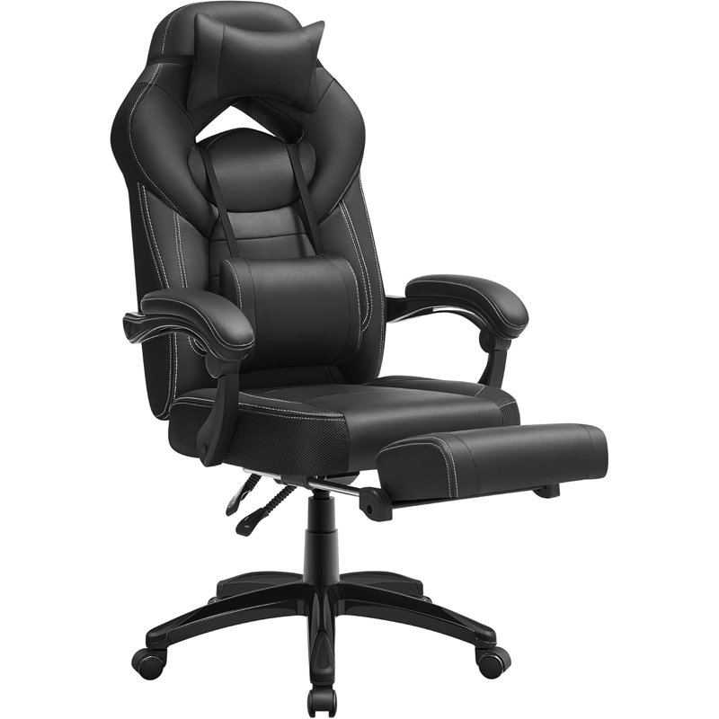 17 Stories Adjustable Faux Leather Swiveling PC & Racing Game Chair in Black