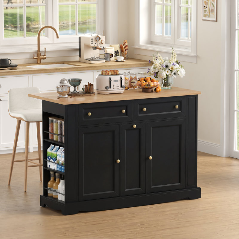 ON SALE Solid Wood Kitchen Island with Drop Leaf, Black