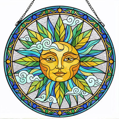 Panneau de vitrail Sun Face ， 7,8H