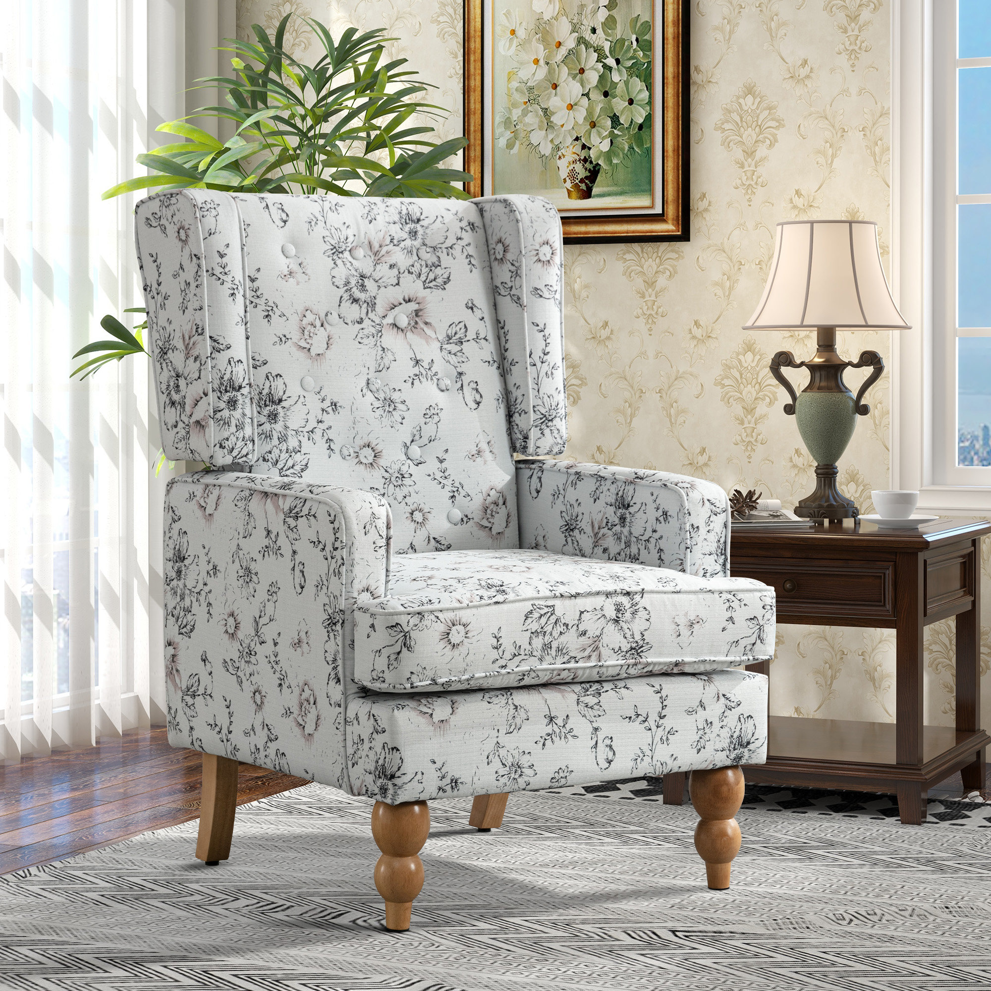 Darby Home Co Bairoil 26.7'' Wide Modern Elegant Soft Floral Arm Accent ...