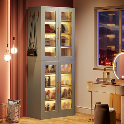 TribeSigns Freestanding Shoe Cabinet with Acrylic Doors and LED Lights