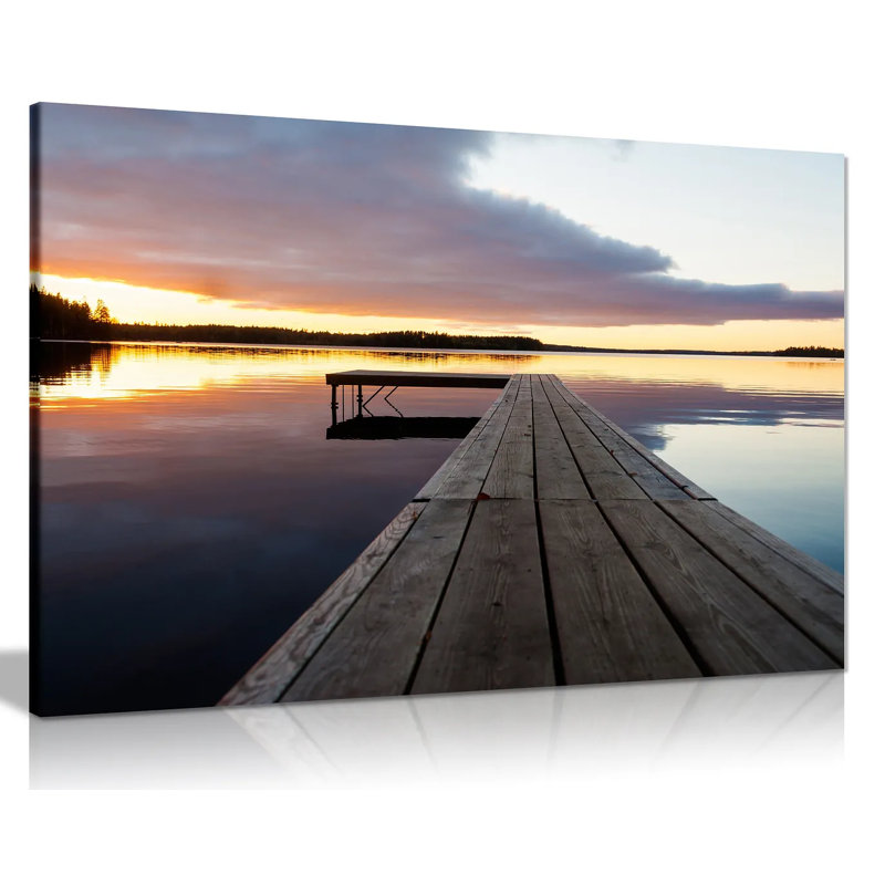 Sunset Over A Rustic Jetty Lake - Wrapped Canvas Print, 51cm H x 76cm W