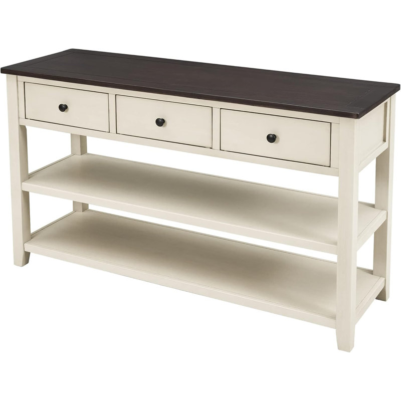 Console Table, 50 Inch Retro Sofa Table with 3 Storage Drawers and 2-Tier Open Storage Shelf Entryway Table for Living Room, Kitchen, Entryway, Hallway