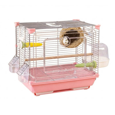 Cage à oiseaux avec accessoires complets, cage en fil de fer avec nid, bac à bain, perchoirs et mangeoires, petit habitat portable pour perruches ondulées, inséparables et autres oiseaux de compagnie, pour une utilisation en intérieur.