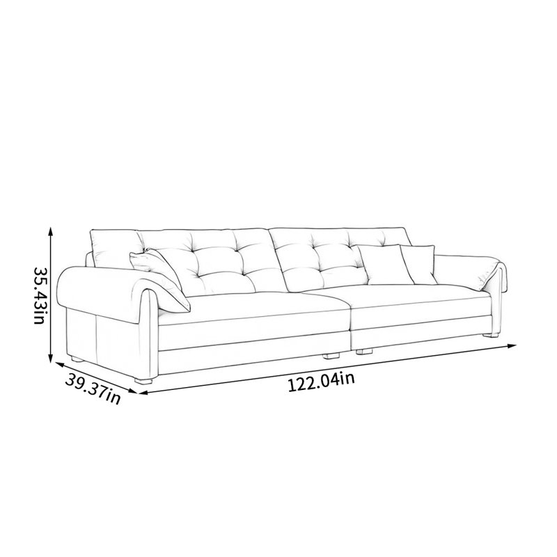 Canapé confortable en cuir rétro, H 35,43 po x l 122,04 po x P 39,37 po