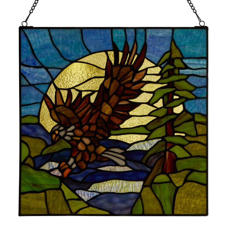 14"H Bald Eagle Stained Glass Window Panel