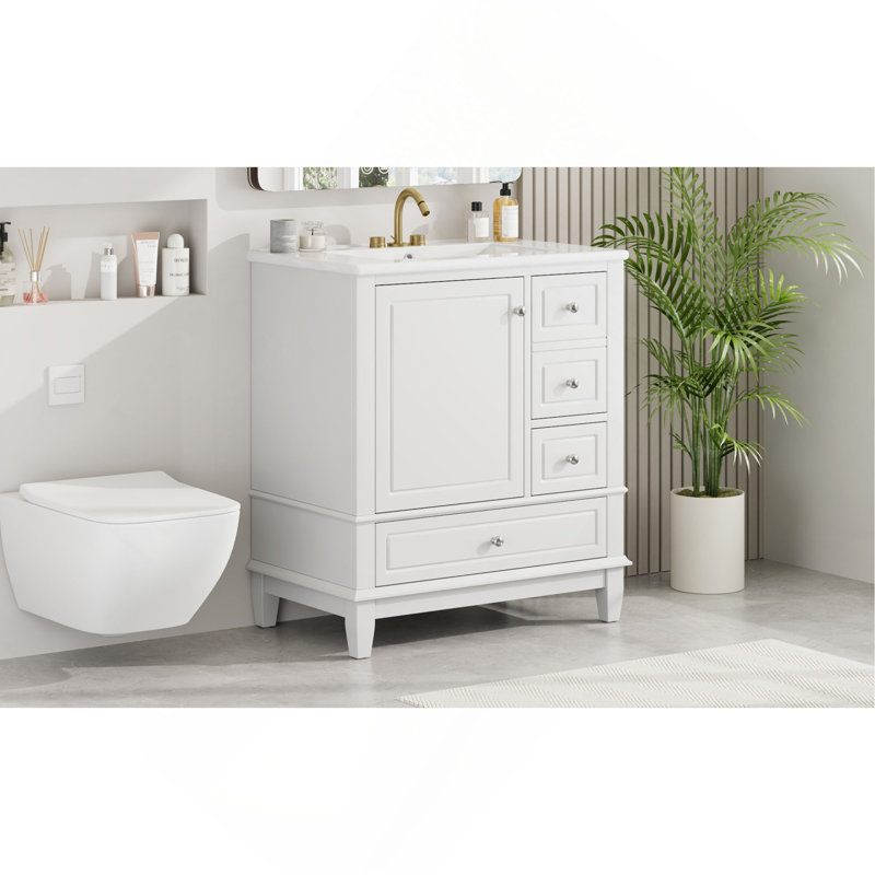 Meuble-lavabo élégant avec lavabo offrant beaucoup de rangement et une fabrication durable pour une belle et fonctionnelle salle de bain.