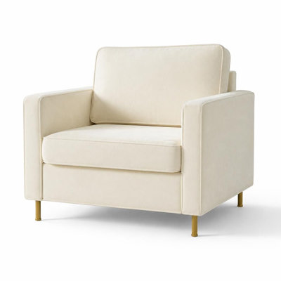 Canapé simple rembourré en chenille moderne avec accoudoirs carrés, dossier cousu, coussin en mousse amovible et ressorts ensachés, structure robuste et pieds en métal élégants