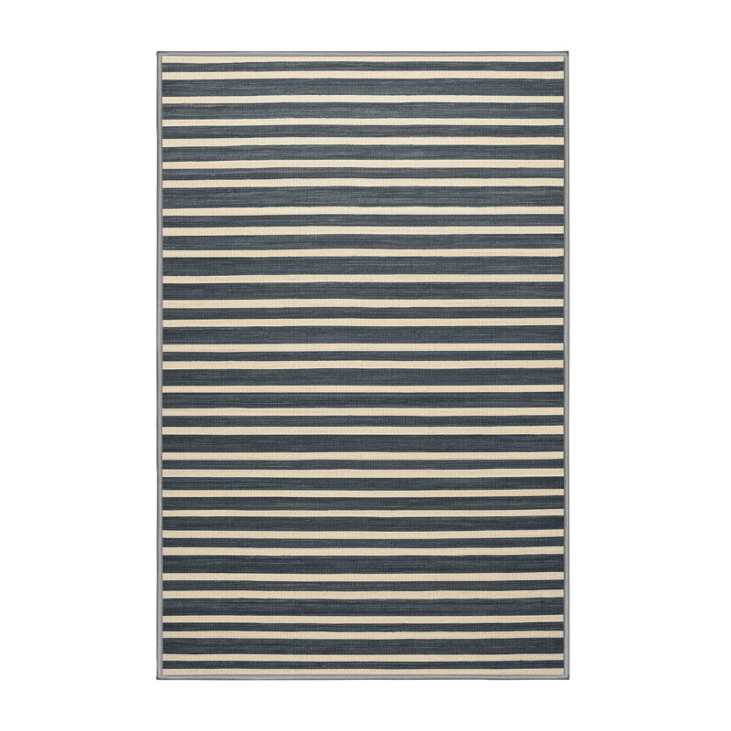 Tapis gris à rayures horizontales lavable à la machine, Rectangle 7 pi x 9 pi