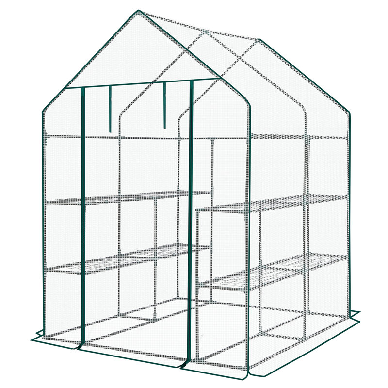 Metal-Framed PE-Covered Mini Walk-In Greenhouse With 8 Shelves, 56.3"