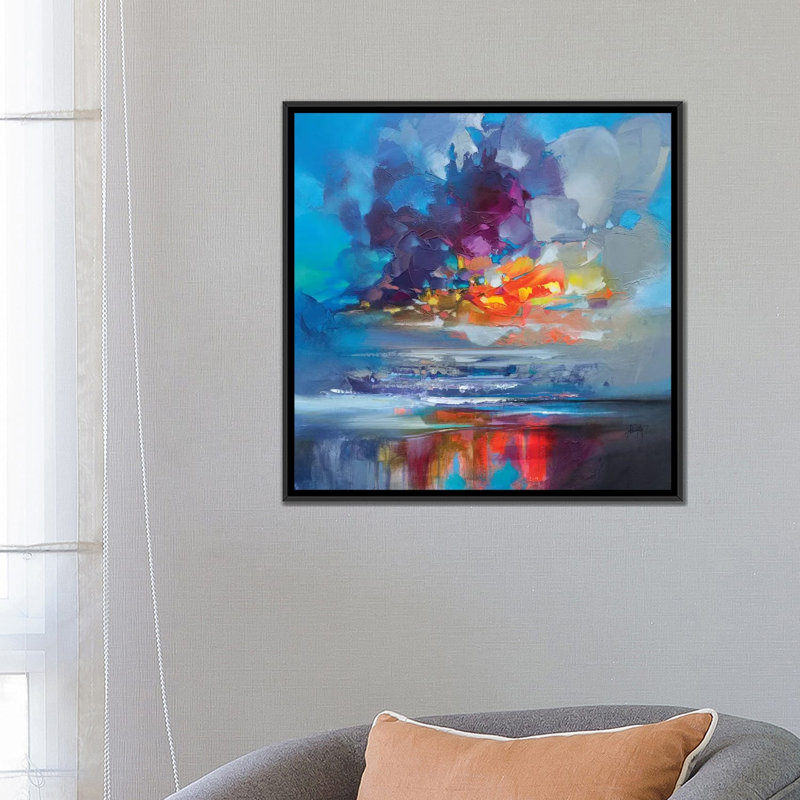« arisaig orange », impression sur toile, H 18 po x l 18 po x P 1,5 po, Toile avec cadre noir, Pas de tapis