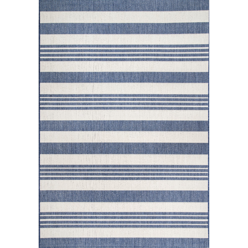 Soraya Power Loom Striped Blue Indoor/Outdoor Patio Rug, Rectangle 5'3" x 7'6"