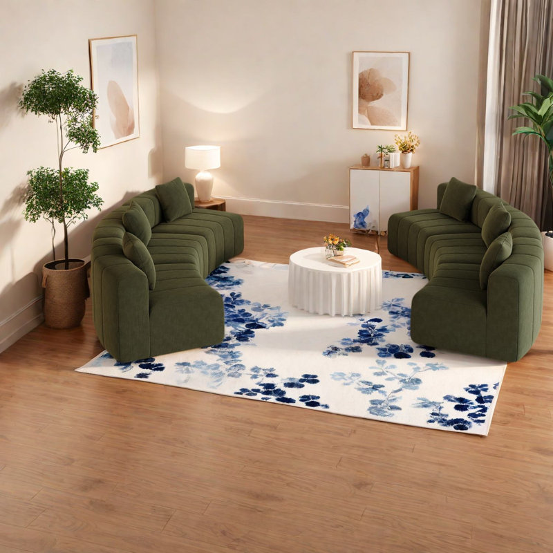 Canapés modernes en chenille vert, conception courbée modulaire pour la maison et le bureau