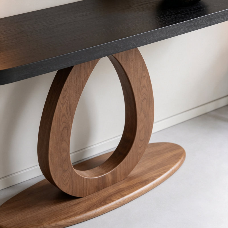 Console Mid-Century, H 29,5 po x l 78,7 po x P 13,8 po, Noir, Brun