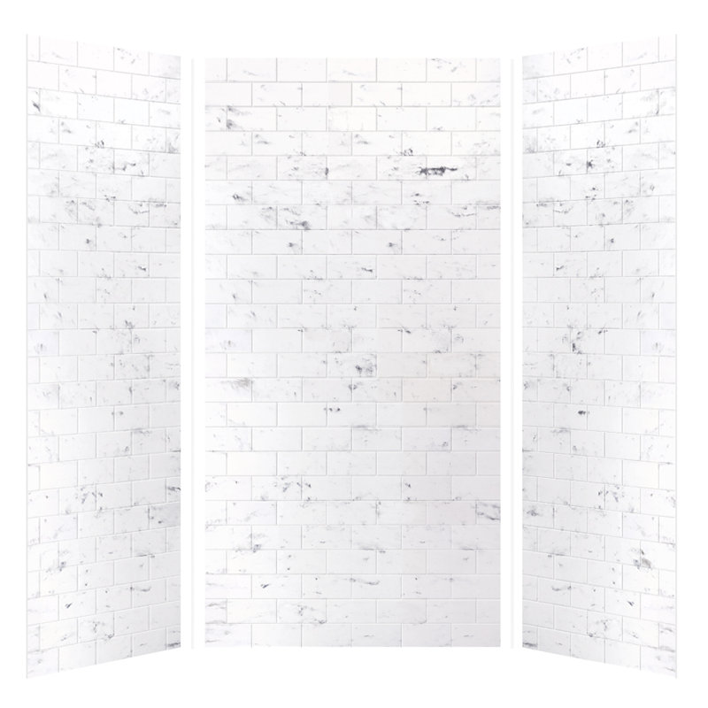 SaraMar 48'' W 36'' D 96'' H Glue Up Solid Surface Wall, White Venito, 72" H x 48" W x 36" D