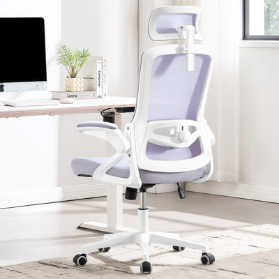 Chaise de bureau ergonomique, supportant jusqu'à 180 kg, avec soutien lombaire réglable, assise en maille respirante et coussin épais, idéale pour un bureau à domicile confortable (lavande).