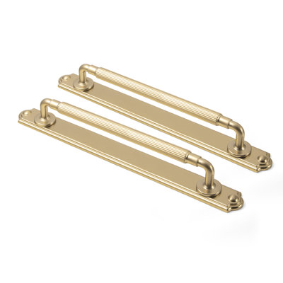 Fluted U Bar Cabinet Pulls with Backplate, Ribbed Drawer Handles in Antique Brass & Champagne Bronze, Multiple Hole Centers & Backplate Styles for Kitchen Cupboard