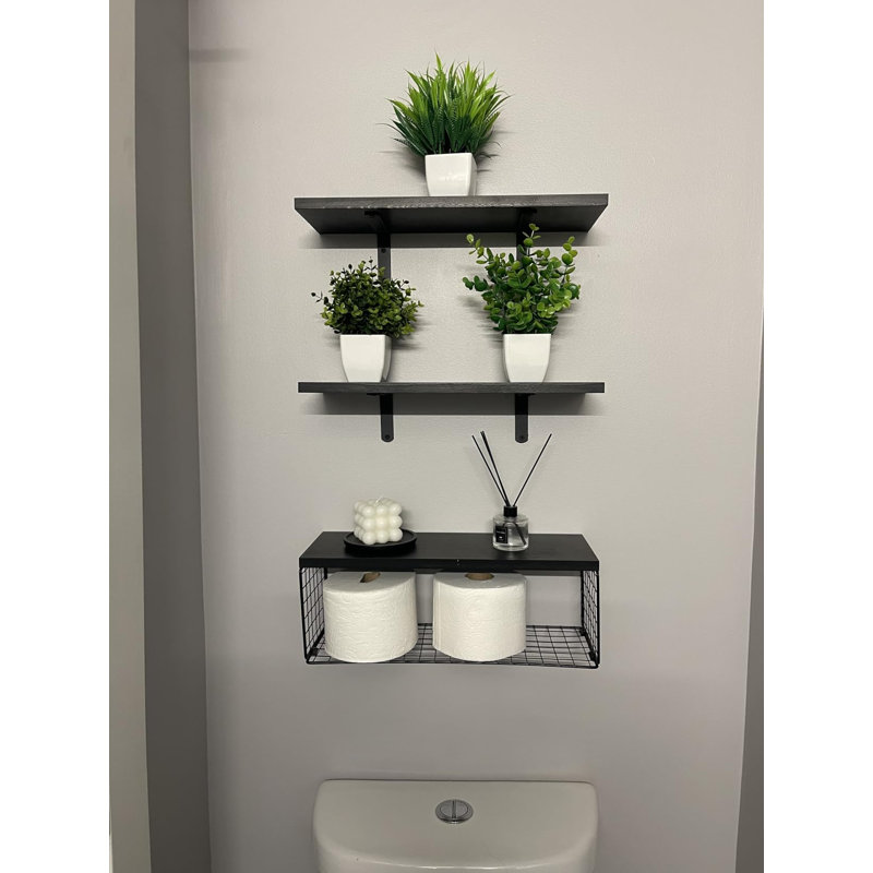 Akershus Wall Bathroom Shelves, Satin Black